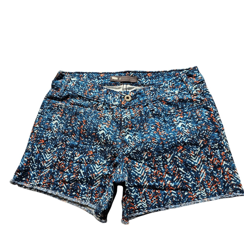 Levi's Denim Shorts Womens 6 Blue Orange Geometric Chevron Print Cut Off Summer